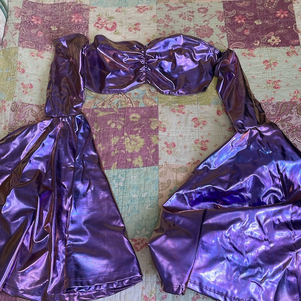 CLUB EXX metallic bell sleeve tube top